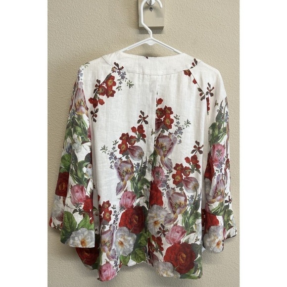 Eva Franco Anthropologie Rose Linen Blazer Cardigan Size M Floral Open - Picture 4 of 12